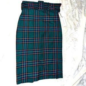 Zara Green and Orange Plaid, High-Waisted Pencil Skirt NWT, Size Medium